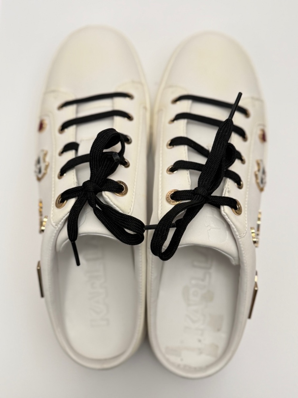 Karl Lagerfeld White Sneakers with Black Laces and Gold Accents Used
